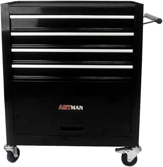 4-Drawer Rolling Tool Chest Cabinet, Large Capacity Metal Tool Box with Wheels, Storage Organizer Tool Cart for Garage, Warehouse, Work Shop (Black)