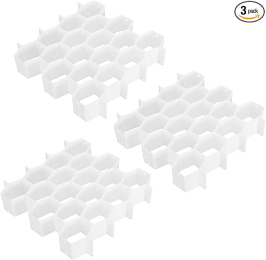 Foraineam 3 Pack Honeycomb Drawer Organizer Plastic Partition Cabinet Clapboard Storage Boxes Closet Organizer Drawer Dividers