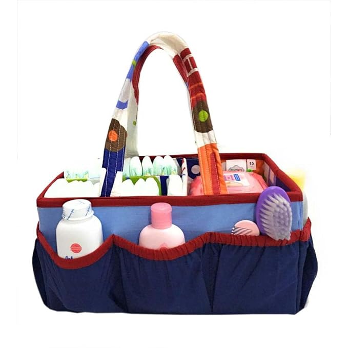 Bacati Transportation Multicolor Nursery Fabric Storage Caddy with Handles, Blue