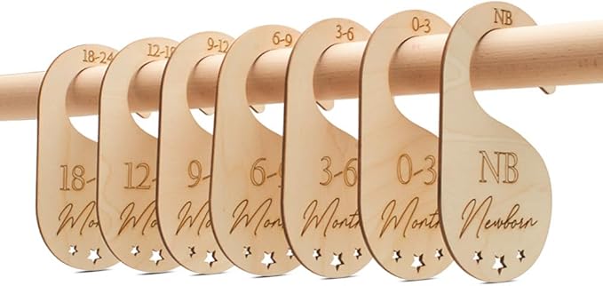 Baby Closet Dividers, Set of 7 Baby Clothes Organizer, Wooden Baby Closet Organizer for Nursery, Size Newborn to Toddler, Baby Clothes Dividers for Closet Hanging on Standard Rod