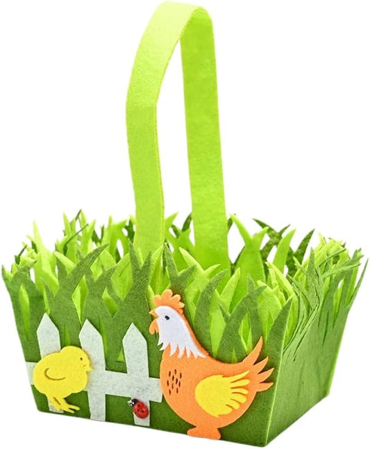 Easter Simulation Lawn Decoration Basket - Easter Bunny and Chick Holiday Storage Basket (A)