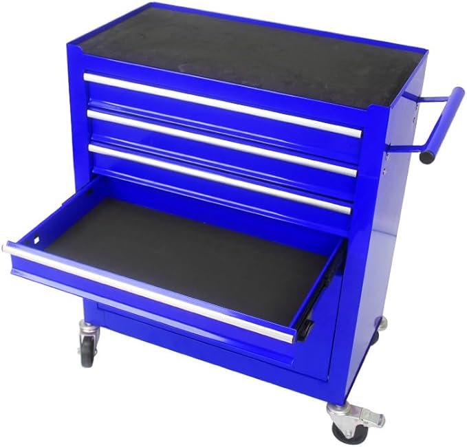 4-Drawer Rolling Tool Chest Cabinet, Large Capacity Metal Tool Box with Wheels, Storage Organizer Tool Cart for Garage, Warehouse, Work Shop (Blue)