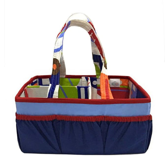 Bacati Transportation Multicolor Nursery Fabric Storage Caddy with Handles, Blue