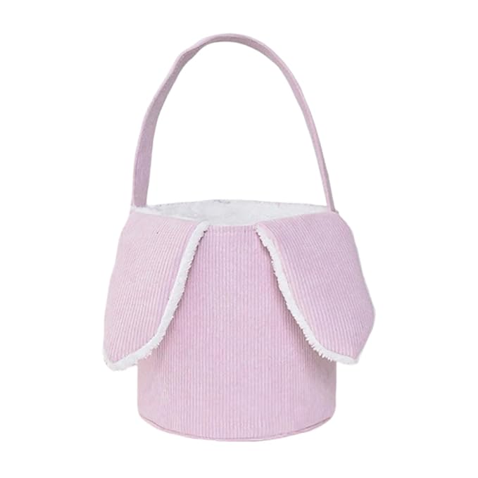 Easter Bunny Basket, Cute Easter Bucket Bags with Rabbit Ears for Easter Eggs Hunting, Plush Easter Bunny Basket, Easter Tote Bags for Candy Storage Decorations (Pink)