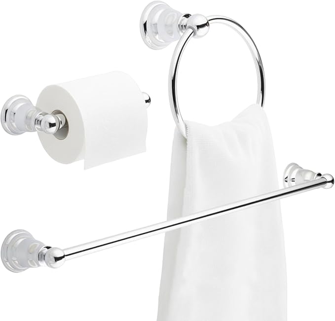 3-Piece Bathroom Hardware Set, Polished Chrome Towel Bar, Toilet Paper Holder & Towel Ring – Rust-Resistant Bath Accessory Set for Modern Bathrooms, Easy Install, Heavy-Duty Wall Mount