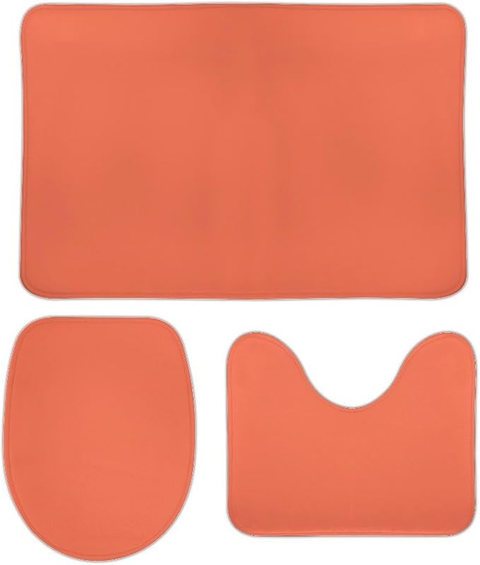 3 Pieces Bath Rug Sets, Retro Watermelon Trend Color Bathroom Mat Set Non Slip U Shaped Contour Rug & Toilet Lid Cover