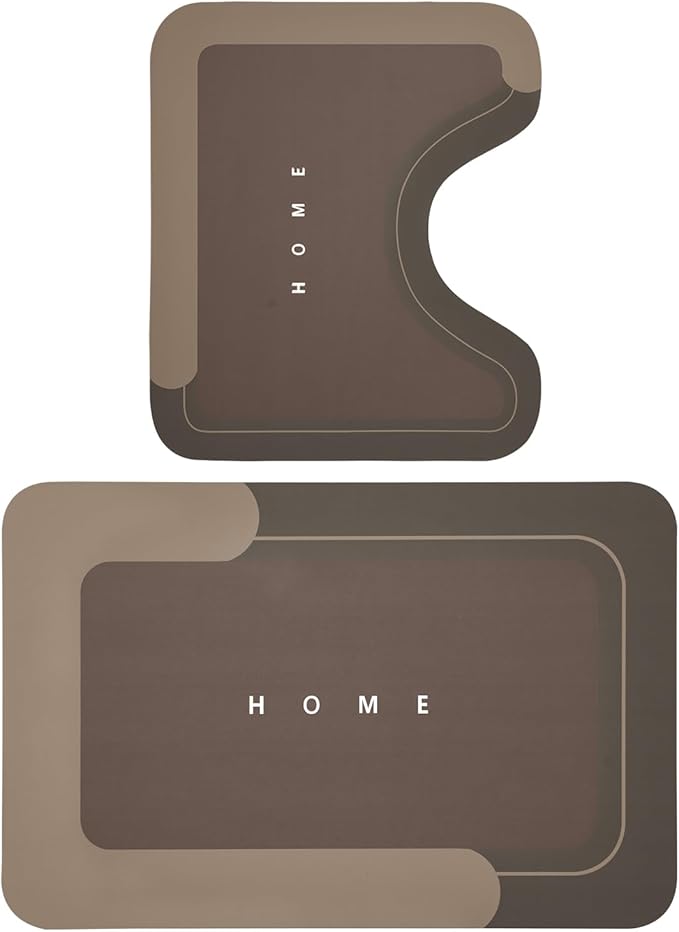 2PCS Absorbent Bath Mat Magic Rug Sets, Quick Drying Bath Mat Non-Slip Floor Rug Rubber Backed for Bathroom Kitchen Shower Sink, Water Absorbent (19.7''x23.6''+19.7''x31.9'', Brown)