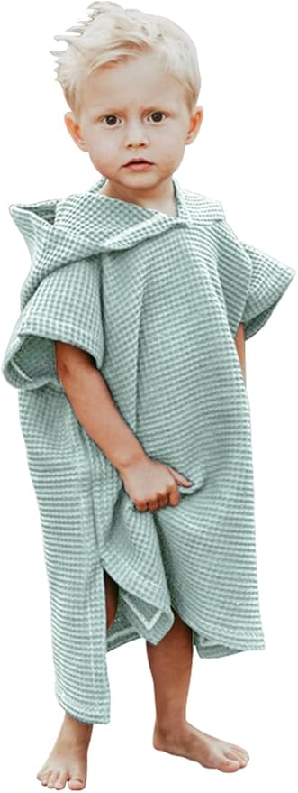 BANGSAUR Hooded Poncho Towel for Toddlers Babies Cotton Lightweight Cover-up Bath Beach Changing Towels, 2-5 Years,Green,23.6in