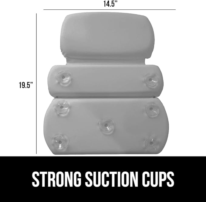 GORILLA GRIP Bath Pillow for Tub, Strong Suction Cups, Luxury Bathtub Pillows, Headrest Neck and Back Support, Relaxing Hot Tub and Home Spa Accessories, Bathroom Essentials, Gifts for Women, XL Gray