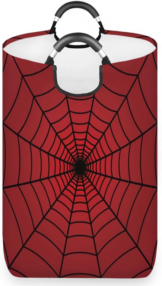 Large Round Laundry Hamper,Spiders Web Red Laundry Basket,Portable Dirty Clothes Toys Organizer Storage Basket Gifts for Nursery Boys Girls Bedroom Bathroom Home Storage