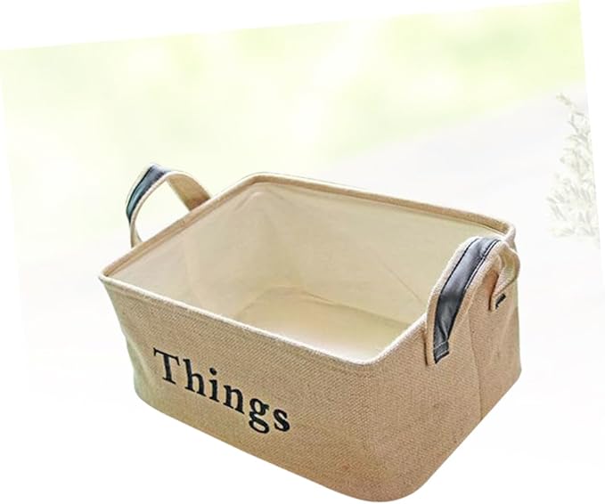 PRETYZOOM Jute Portable Storage Basket with Handles Large Sundries Organizer for Toys Books Household Supplies Versatile Desktop Container for Living Room Bedroom Office Dorm Decor