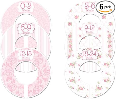 C102 Baby Girl Nursery Closet Clothing Size Dividers Pink Roses Set of 6 (1.25 Inch Rod)