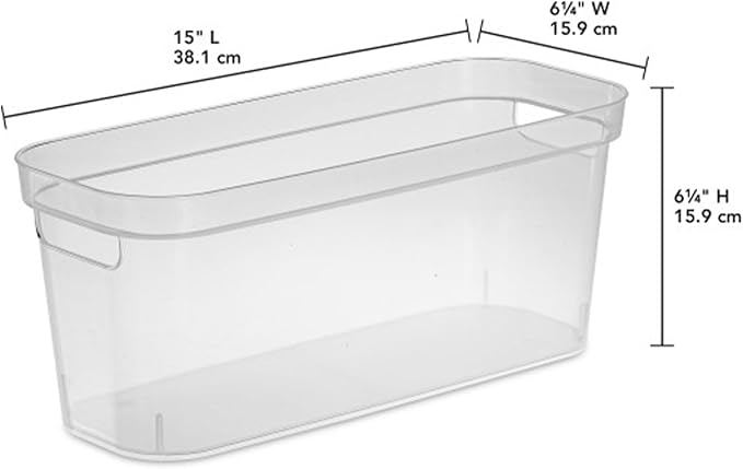 Sterilite 6.25x6.25x15 Inch Narrow Modern Storage Bin w/Comfortable Carry Through Handles and Banded Rim for Household Organization, Clear (16 Pack)