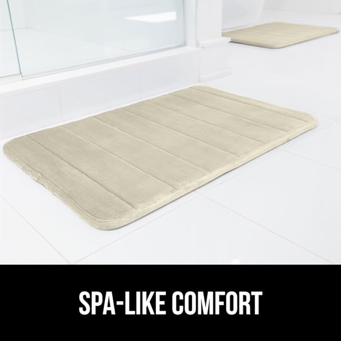 GORILLA GRIP Memory Foam Bath Mat, Soft Absorbent US Designed Bathroom Rug, Gripping Dots Machine Washable Bathmat, Cushioned Floor Mats, Shower Sink Rugs Room Décor Accessories, 24x17 Champagne
