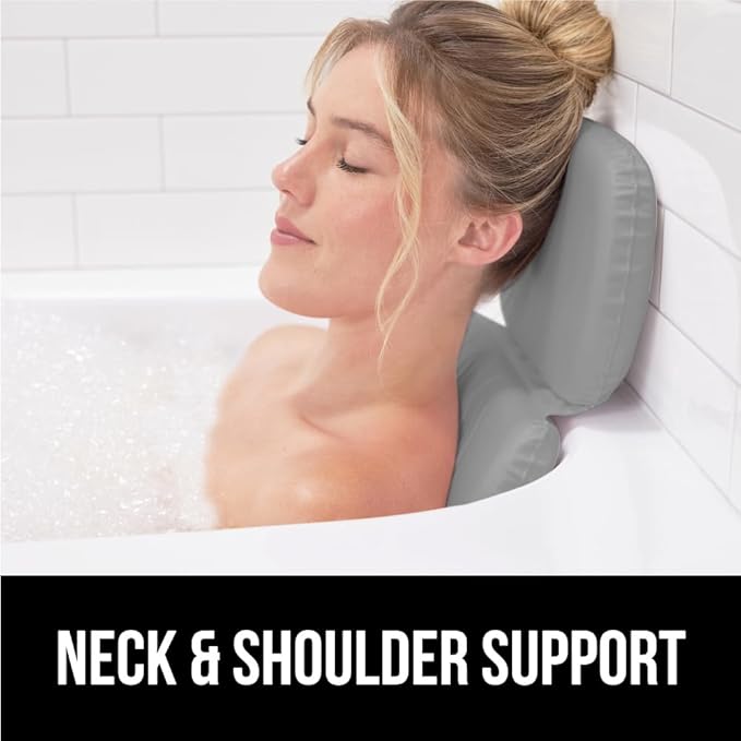 GORILLA GRIP Bath Pillow for Tub, Strong Suction Cups, Luxury Bathtub Pillows, Headrest Neck and Back Support, Relaxing Hot Tub and Home Spa Accessories, Bathroom Essentials, Gifts for Women, XL Gray