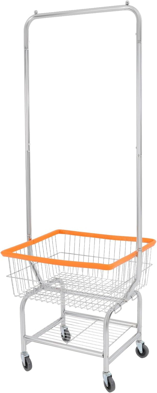Laundry Cart,Steel Wire Laundry Cart,Laundry Basket With Wheels,Commercial Laundry Basket Cart Heavy Duty with Rod Rack 19.69x15.75x70.87in (G)