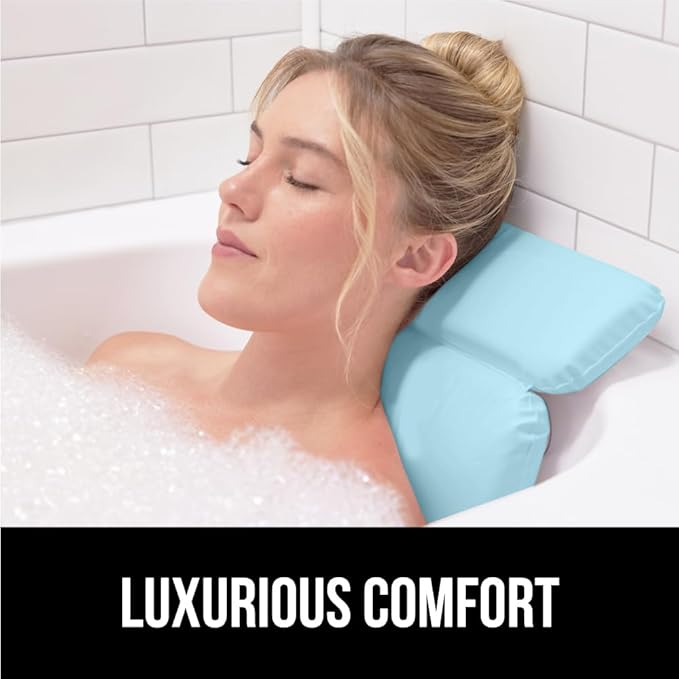 GORILLA GRIP Bath Pillow for Tub, Strong Suction Cups, Luxury Bathtub Pillows, Headrest Neck and Back Support, Relaxing Hot Tub and Home Spa Accessories, Bathroom Essentials, Gifts for Women, Blue