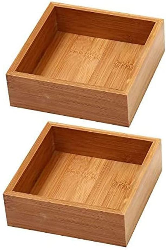 YBM Home Bamboo Drawer Organizer Box Multi-Use Storage for Junk Drawer, Office, Home, Kitchen, Bedroom, Children Room, Craft, Sewing, and Bathroom (2, 6x6x2 inch)