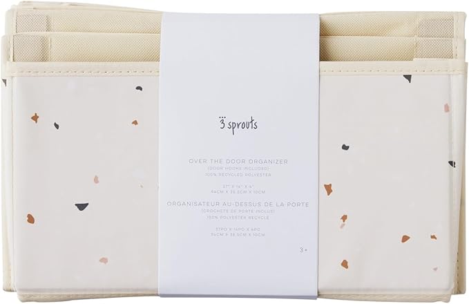 3 Sprouts Over the Door Organizer -Hanging Baby Organizers & Storage with 4 Large Pockets & 2 Hooks for Baby Clothes, Toy, Stuffed Animal -Newborn Essential for Nursery & Toddler Rooms -Terrazzo Cream
