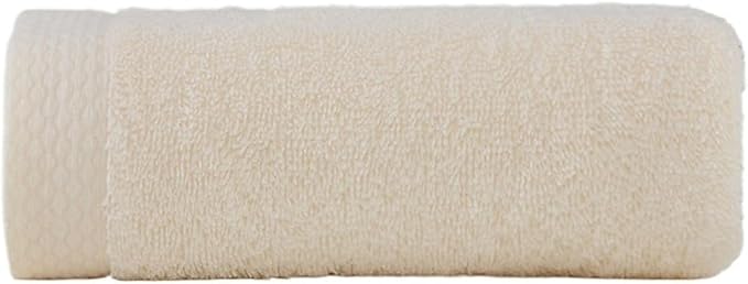 3 Pack Solid Color Cotton Towels, Bath and Face Towels Set, 32S, 92g(Beige)