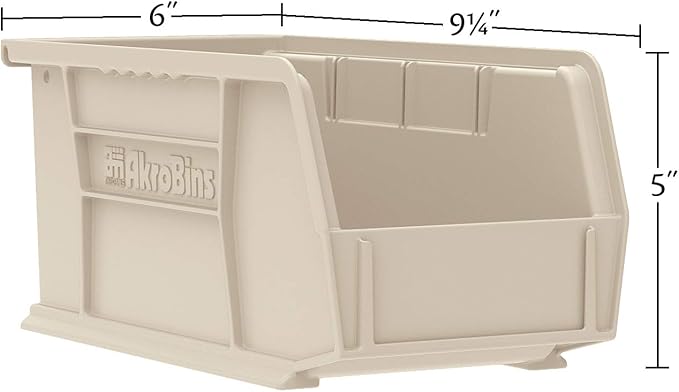 Akro-Mils 30237 AkroBins Plastic Storage Bins, Space-Saving Stackable Bins for Garage, Pantry, Craft Organization, 9" x 6" x 5", Black, 12-Pack