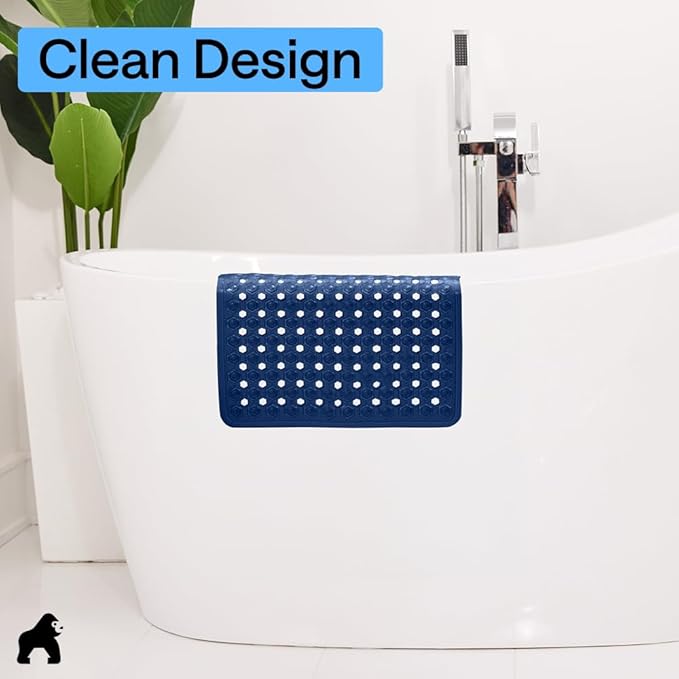 GORILLA GRIP Patented Square Shower Stall Mat, Small Bathtub Floor Mats for Stand Up Showers, Suction Cups and Drainage Holes, Machine Wash, Soft on Feet, Bathroom Accessories 21x21 Inch, Navy Blue
