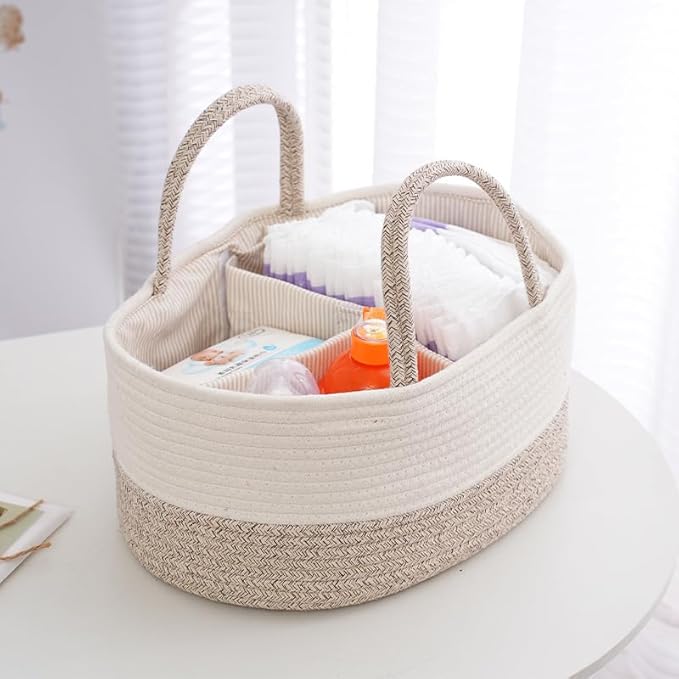 Large Diaper Organizer for Changing Table and Car, Cotton Rope Bin Basket for Storage Boho Diaper Caddy Stylish Shower Basket Gift For Christmas