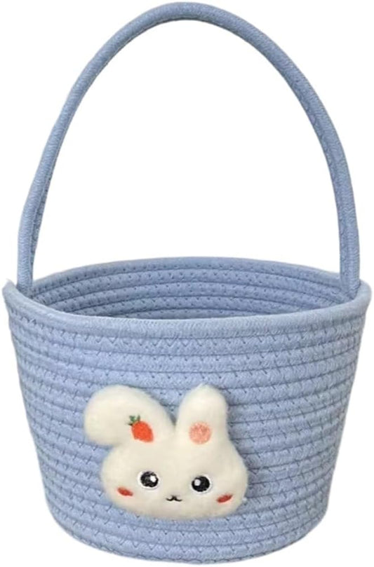 Easter Bunny Basket, Cotton Hand-Woven Storage Basket, Easter Egg Basket Cute Bunny Shopping Handbag for Easter Party