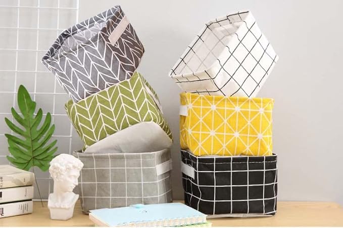 Mini Storage Baskets Collapsible Canvas Basket Bins Desk Nursery Organizer Fabric Boho Storage Basket - 6 pack