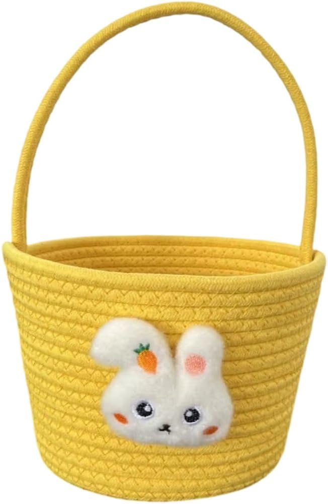 Easter Bunny Basket, Cotton Hand-Woven Storage Basket, Easter Egg Basket Cute Bunny Shopping Handbag for Easter Party