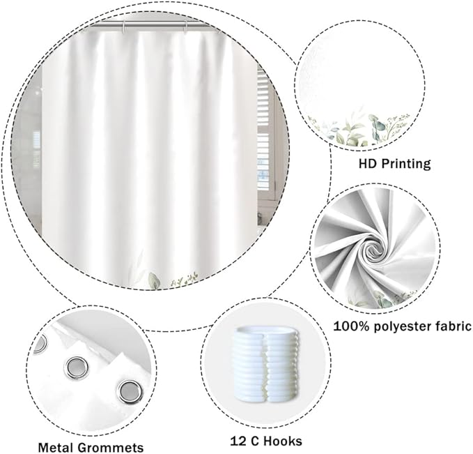 Green Eucalyptus Leaves Shower Curtain Spring Leaf Wild Nature Plants for Bathroom Farmhouse Style Home Decor Waterproof Polyester Fabric Shower Curtain with Hooks, 72x96 Inch
