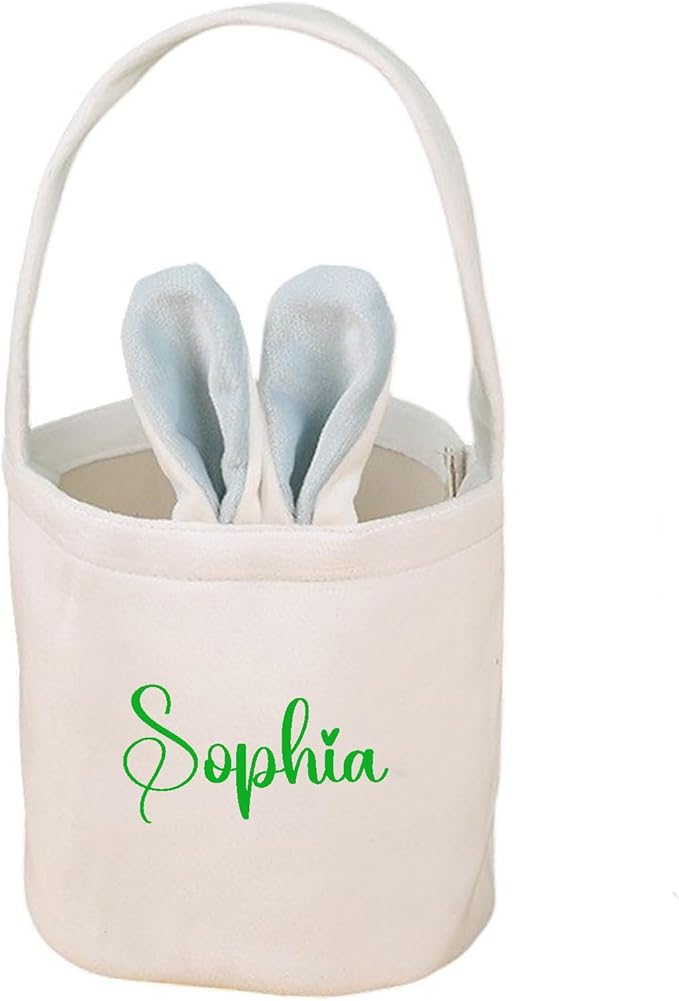 Custom Name Easter Tote Basket Cute Solid Colour Bunny Ears Basket Personalised Easter Bunny Bucket