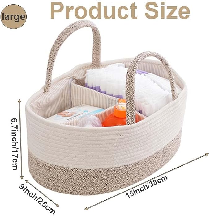 Large Diaper Organizer for Changing Table and Car, Cotton Rope Bin Basket for Storage Boho Diaper Caddy Stylish Shower Basket Gift For Christmas