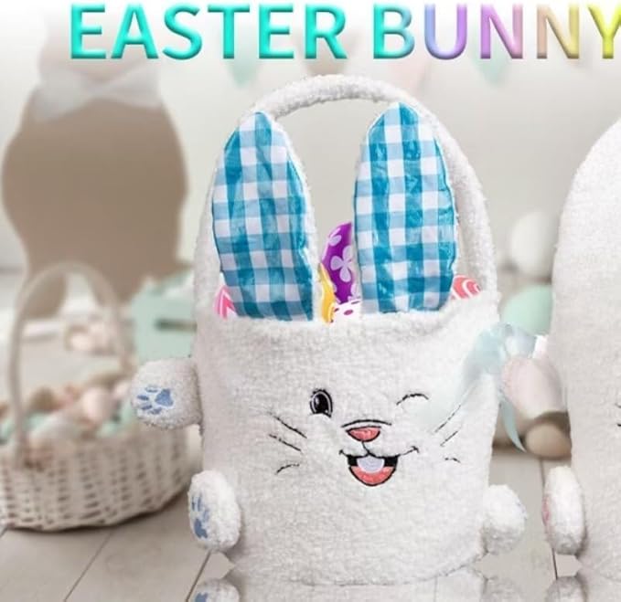 Cute Easter Gifts, Rabbit Candy Bags, Storage Baskets, Cartoon Children's Storage Bucket Decorations, Easter Baskets for Girls and Boys (Blue)(Blue)