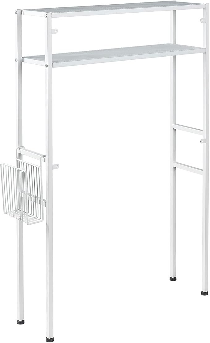 MyGift Over The Toilet Storage, 2-Tier Over Toilet Bathroom Organizer with Removable Magazine Holder Basket, Fit Most Toilets, Space-Saving, Easy Assembly, White