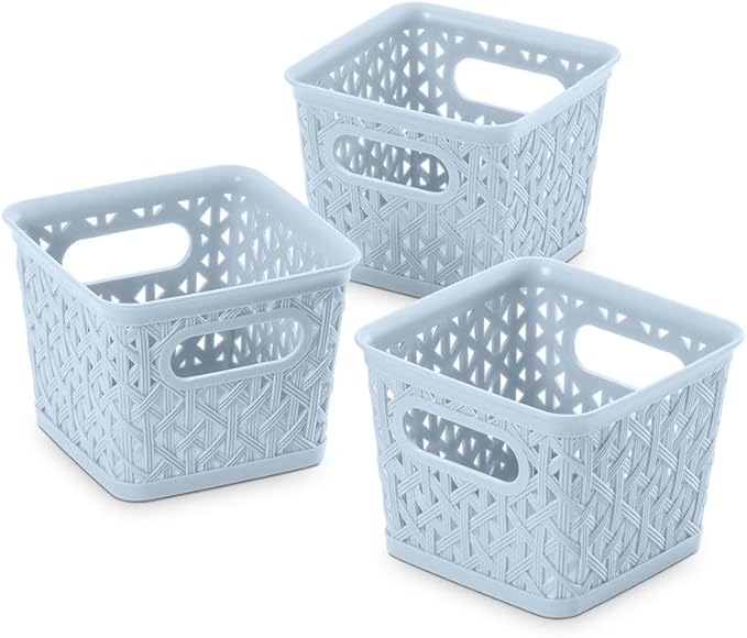 Whitmor Small Light Blue Resin Tote, 3 Pack/Set,Total 4 Sets, 12 Pcs