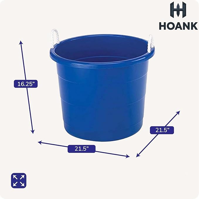 20 Gallon Storage Tub, Round Heavy Duty Plastic Container with Rope Handles, 21.5 x 21.5 x 16.5 inches, Navy Blue