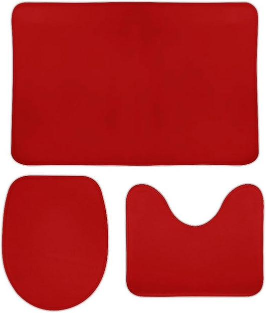 3 Pieces Bath Rug Sets, Red Trend Colors Bathroom Mat Set Non Slip U Shaped Contour Rug & Toilet Lid Cover