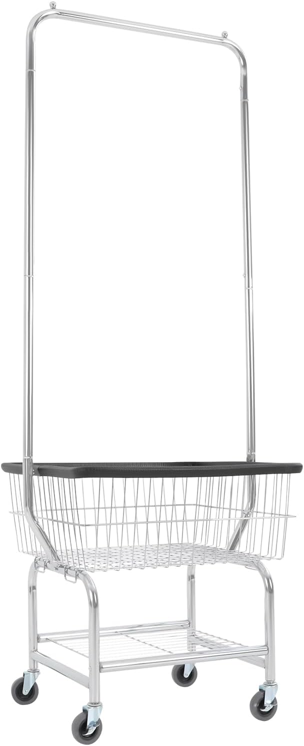Laundry Cart,Steel Wire Laundry Cart,Laundry Basket With Wheels,Commercial Laundry Basket Cart Heavy Duty with Rod Rack 19.69x15.75x70.87in (C)