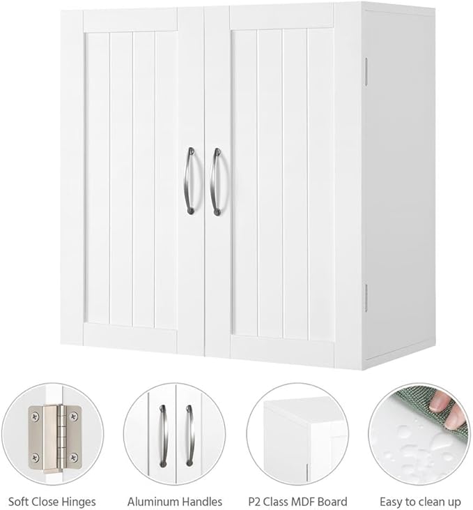Yaheetech Bathroom Wall Cabinet with Adjustable Shelf, Kitchen Storage Cupboard Cabinet with 2 Doors, Wall Mount Medicine Cabinet for Living Room, Laundry, White