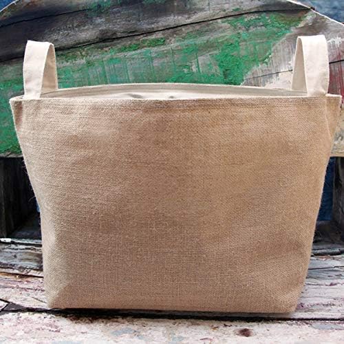 Large Natural Burlap Storage Utility Cream Cotton Lining Basket 13" x 11" x 8" (6 Baskets)