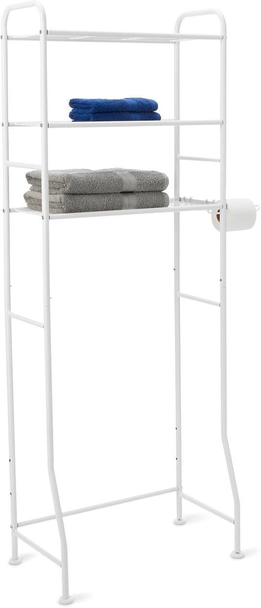 Amazon Basics 3 Tier Bathroom Over the Toilet Storage Organizer with Paper Holders, White