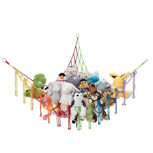 Lilly's Love Stuffed Animal Storage Macrame Hammock, Large - Boho Room Decor Toy Storage - Corner Hanging Plushie Stuffed Animal Net Organizer (Rainbow)