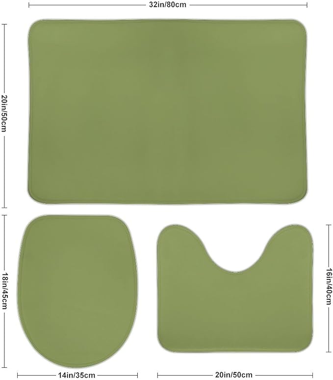 3 Pieces Bath Rug Sets, Light Green Trend Color Bathroom Mat Set Non Slip U Shaped Contour Rug & Toilet Lid Cover