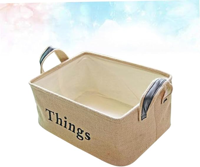 PRETYZOOM Jute Portable Storage Basket with Handles Large Sundries Organizer for Toys Books Household Supplies Versatile Desktop Container for Living Room Bedroom Office Dorm Decor
