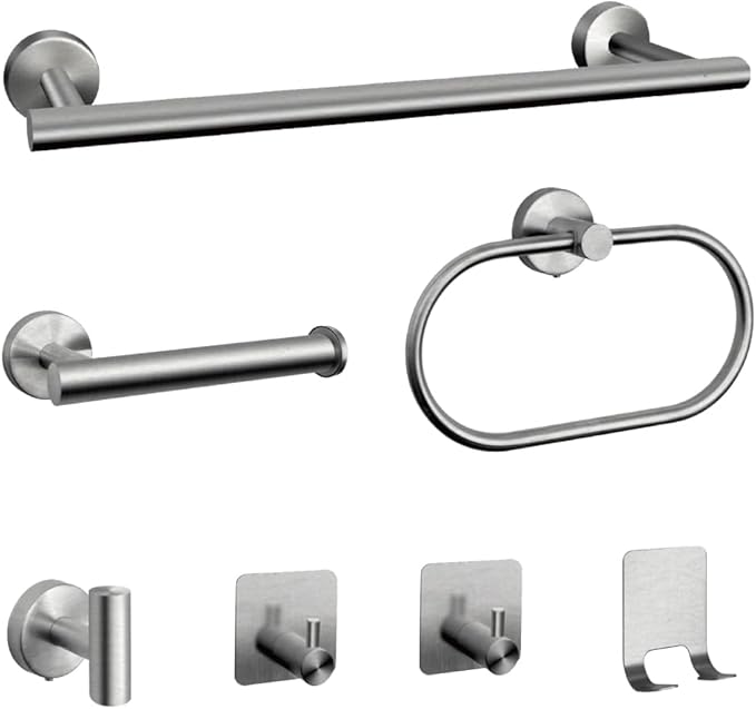 7-Piece Bathroom Accessory Set self-Adhesive Brushed Black Bathroom Hardware, Bath Towel Bar Set, Towel Racks for Bathroom, Wall Mounted