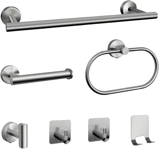 7-Piece Bathroom Accessory Set self-Adhesive Brushed Black Bathroom Hardware, Bath Towel Bar Set, Towel Racks for Bathroom, Wall Mounted