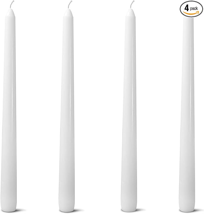 4 Pack White Taper Candles丨Taper Candles 10 Inch Dripless丨Unscented & Smokeless Candlesticks Bulk丨7-8 Hours Long Burning Tall Candles丨Ideal for Christmas Weddings Parties Dinner