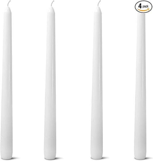 4 Pack White Taper Candles丨Taper Candles 10 Inch Dripless丨Unscented & Smokeless Candlesticks Bulk丨7-8 Hours Long Burning Tall Candles丨Ideal for Christmas Weddings Parties Dinner