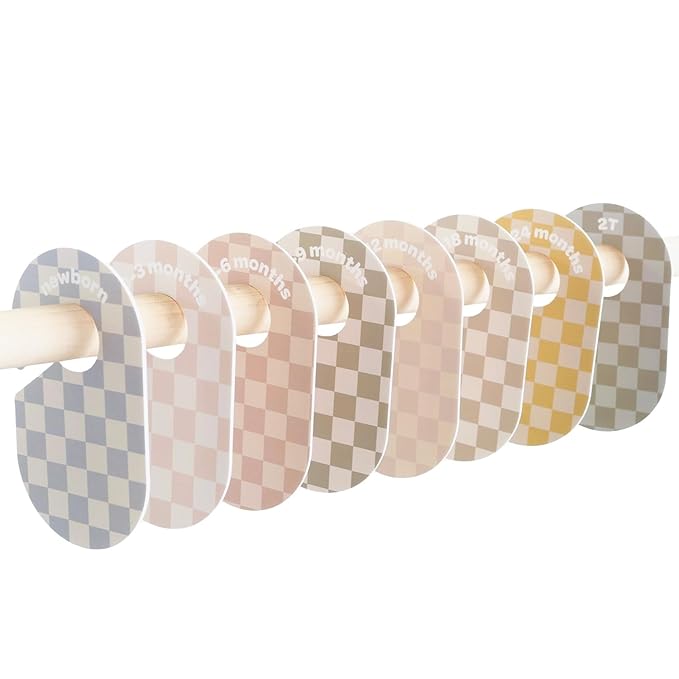 3 Sprouts Baby Closet Dividers Set of 8 - Clothes Organizer Toddler Hanger, Double-Sided Size Labels - Nursery Organization for Newborn Clothing, Infant to 2T Boy & Girl - Checkerboard